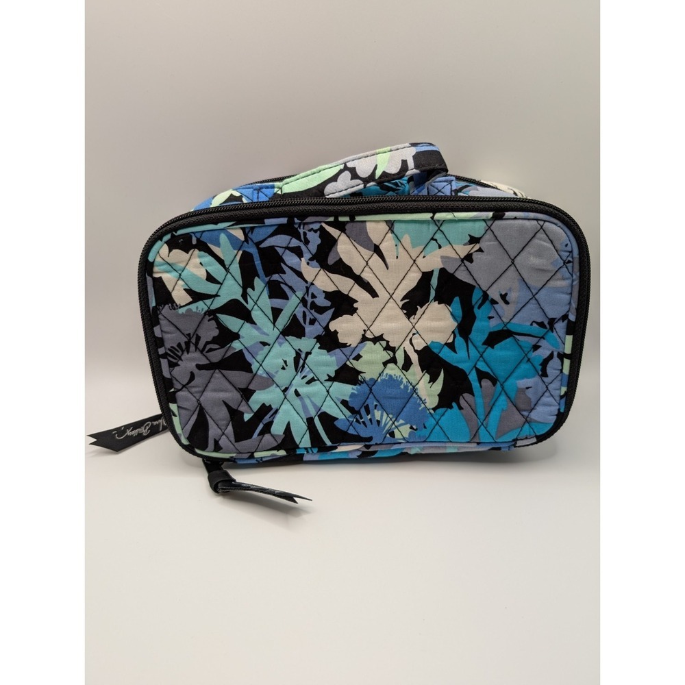 Vera Bradley Camofloral Blue Black Retired Grand Cosmetic Bag Case Zip NEW